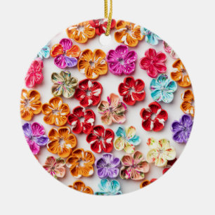 Spring Handmade sewn fabric Flowers Multicolor Ceramic Tree Decoration