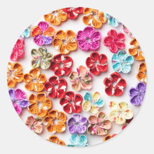 Spring Handmade sewn fabric Flowers Multicolor  Classic Round Sticker
