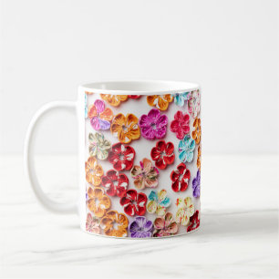 Spring Handmade sewn fabric Flowers Multicolor Coffee Mug