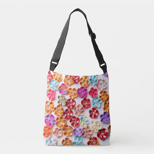 Spring Handmade sewn fabric Flowers Multicolor  Crossbody Bag (Front)