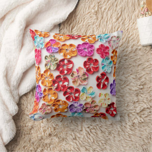 Spring Handmade sewn fabric Flowers Multicolor  Cushion