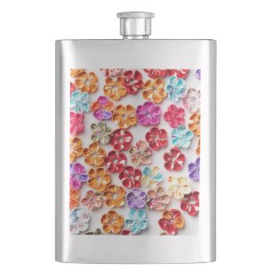 Spring Handmade sewn fabric Flowers Multicolor Hip Flask