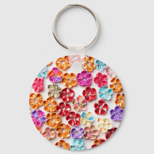 Spring Handmade sewn fabric Flowers Multicolor Key Ring
