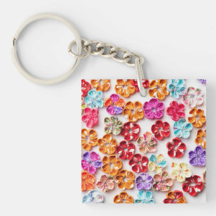 Spring Handmade sewn fabric Flowers Multicolor Key Ring