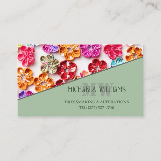 Spring Handmade sewn fabric Flowers Multicolor  Loyalty Card (Front)