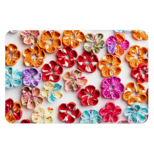 Spring Handmade sewn fabric Flowers Multicolor  Magnet