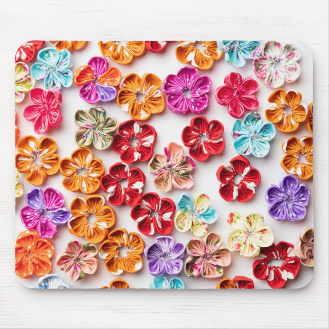 Spring Handmade sewn fabric Flowers Multicolor  Mouse Mat (Front)