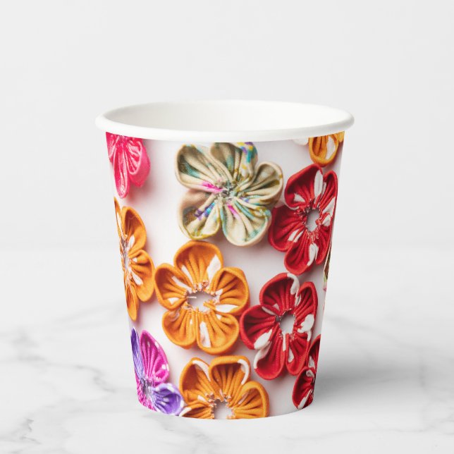 Spring Handmade sewn fabric Flowers Multicolor  Paper Cups (Front)