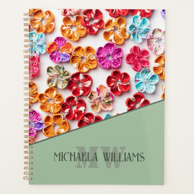 Spring Handmade sewn fabric Flowers Multicolor  Planner (Front)