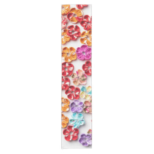 Spring Handmade sewn fabric Flowers Multicolor Short Table Runner