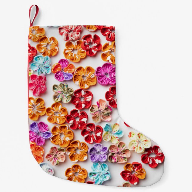Spring Handmade sewn fabric Flowers Multicolor  Small Christmas Stocking (Front)