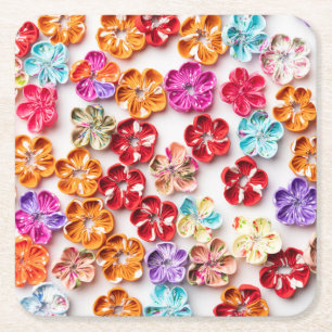 Spring Handmade sewn fabric Flowers Multicolor Square Paper Coaster