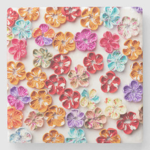 Spring Handmade sewn fabric Flowers Multicolor Stone Coaster