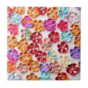 Spring Handmade sewn fabric Flowers Multicolor Tile