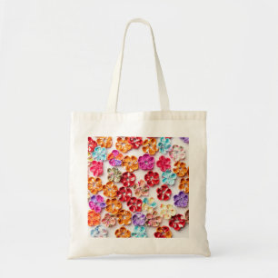 Spring Handmade sewn fabric Flowers Multicolor  Tote Bag