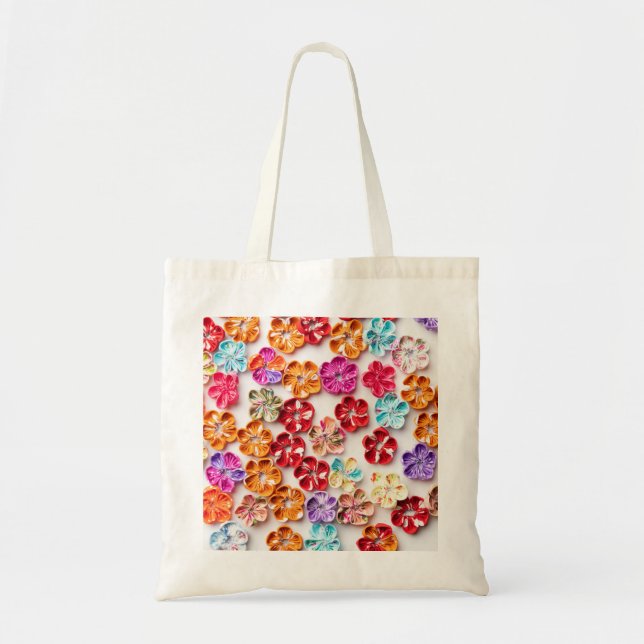 Spring Handmade sewn fabric Flowers Multicolor  Tote Bag (Front)