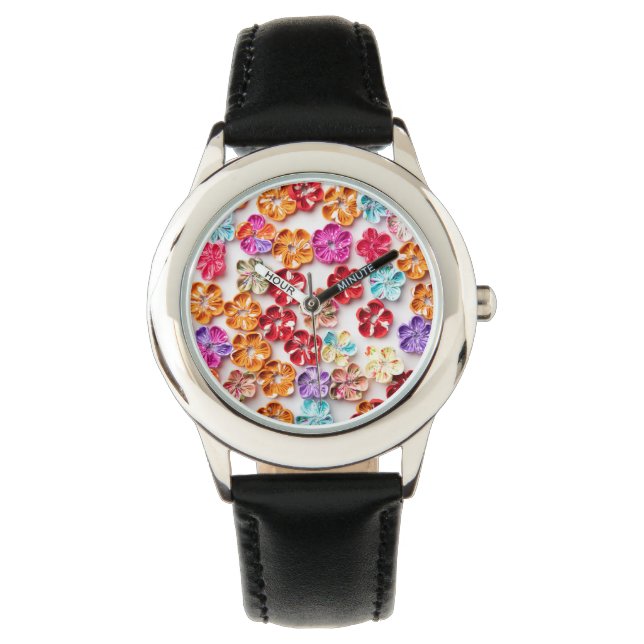 Spring Handmade sewn fabric Flowers Multicolor  Watch (Front)