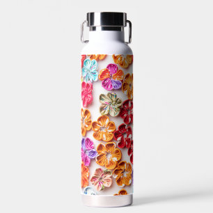 Spring Handmade sewn fabric Flowers Multicolor  Water Bottle