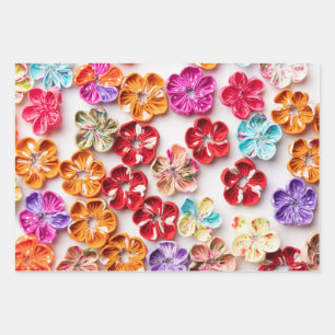 Spring Handmade sewn fabric Flowers Multicolor Wrapping Paper Sheet