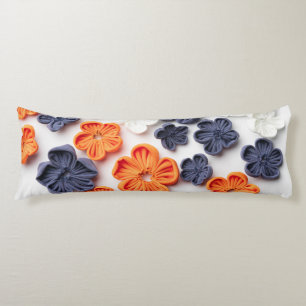 Spring handmade sewn fabric flowers orange blue body cushion