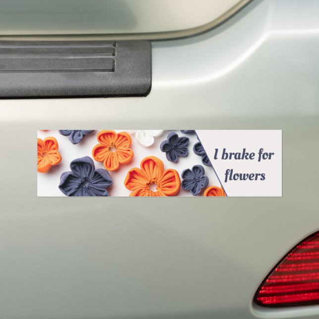 Spring handmade sewn fabric flowers orange blue  bumper sticker (On Car)