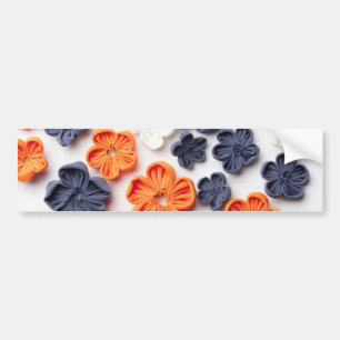 Spring handmade sewn fabric flowers orange blue  bumper sticker