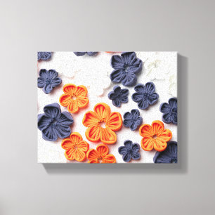 Spring handmade sewn fabric flowers orange blue  canvas print