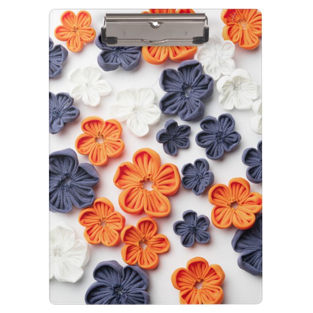 Spring handmade sewn fabric flowers orange blue  clipboard (Front)