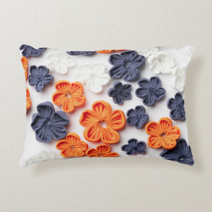 Spring handmade sewn fabric flowers orange blue  decorative cushion