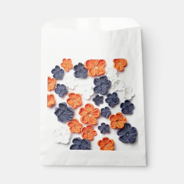 Spring handmade sewn fabric flowers orange blue  favour bags (Front)