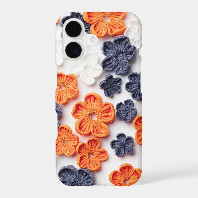Spring handmade sewn fabric flowers orange blue  iPhone case (Back)