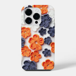 Spring handmade sewn fabric flowers orange blue iPhone 14 pro case