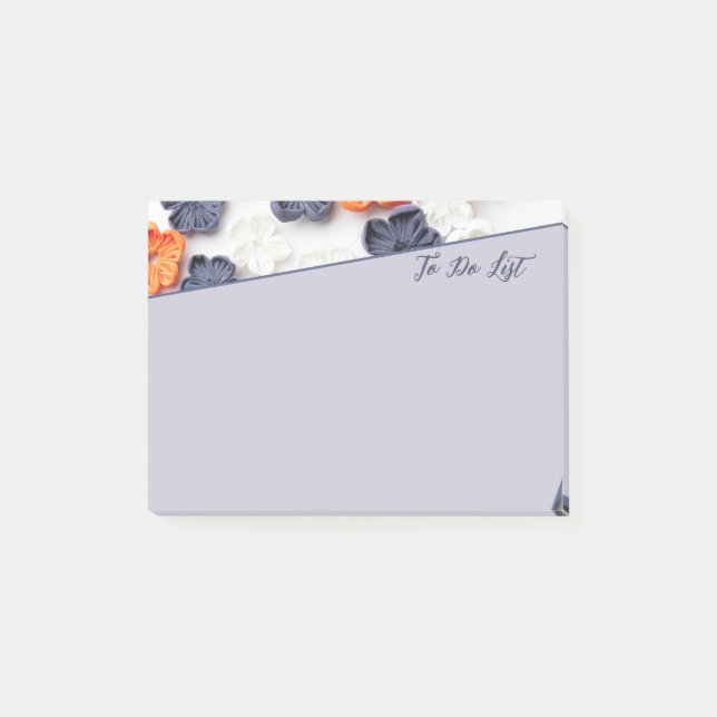 Spring handmade sewn fabric flowers orange blue  post-it notes (Front)