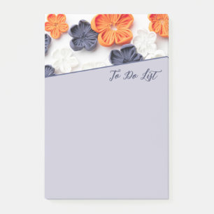 Spring handmade sewn fabric flowers orange blue  post-it notes