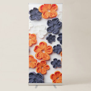 Spring handmade sewn fabric flowers orange blue retractable banner