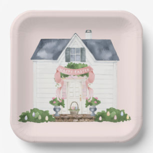 Spring Happy Easter House Paper Plate