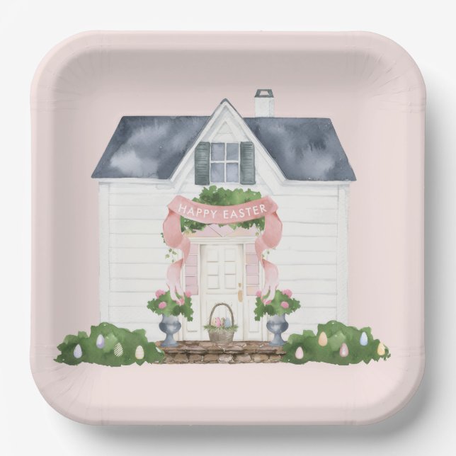 Spring | Happy Easter | House Paper Plate (Front)