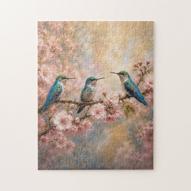 Spring Harmony, Hummingbirds Among Cherry Blossoms Jigsaw Puzzle (Vertical)