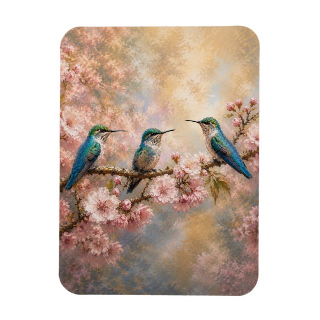 Spring Harmony, Hummingbirds Among Cherry Blossoms Magnet (Vertical)
