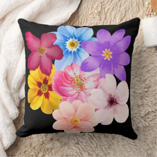 Spring Harmony - Mixed Watercolor Flower Bouquet Cushion