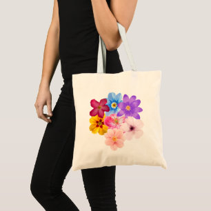 Spring Harmony - Mixed Watercolor Flower Bouquet Tote Bag