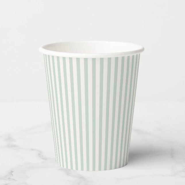 Spring Heritage Stripes | Muted Sage Paper Cups (Front)