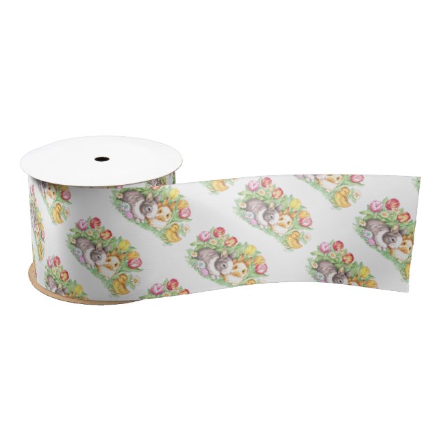 Spring Holiday Easter Bunnies Ribbon Satin Ribbon (Spool)