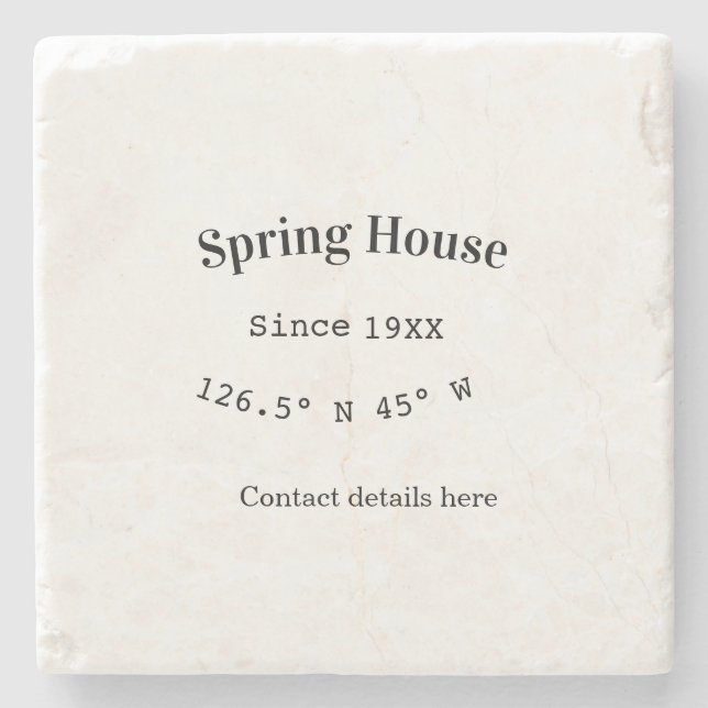 Spring house ets. Date year custom coordinates add Stone Coaster (Front)