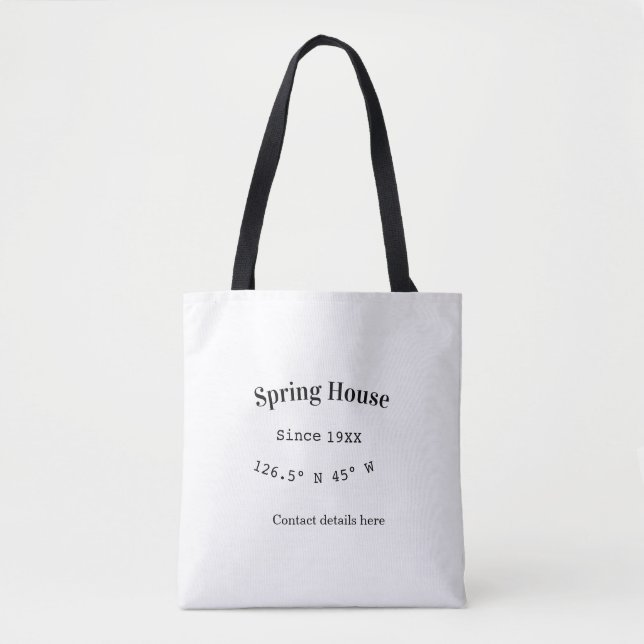 Spring house ets. Date year custom coordinates add Tote Bag (Front)