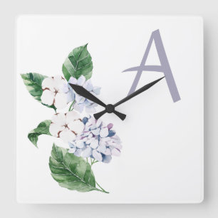 Spring HYRDANGEA with letter customisable Square Wall Clock