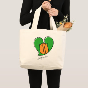 Spring in Love - Orange Tulips Large Tote Bag