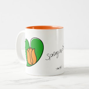 Spring in Love - Orange Tulips Two-Tone Coffee Mug