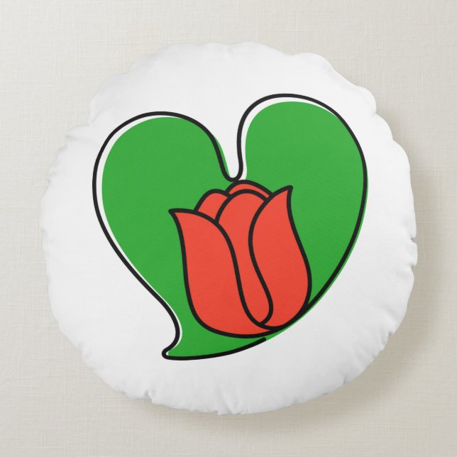 Spring in Love - Red Tulips Round Pillow (Front)