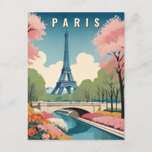 Spring in Paris France Eiffel Tower Retro Travel Postcard